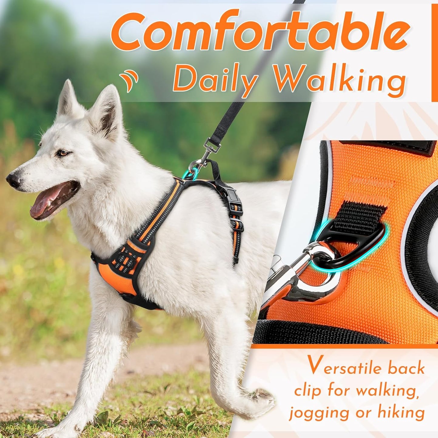 Eagloo Dog Harness Medium Sized Dog, No Pull Service Vest with Reflective Strips and Control Handle, Adjustable and Comfortable for Walking, No Choke Pet Harness with 2 Metal Rings, Orange, M