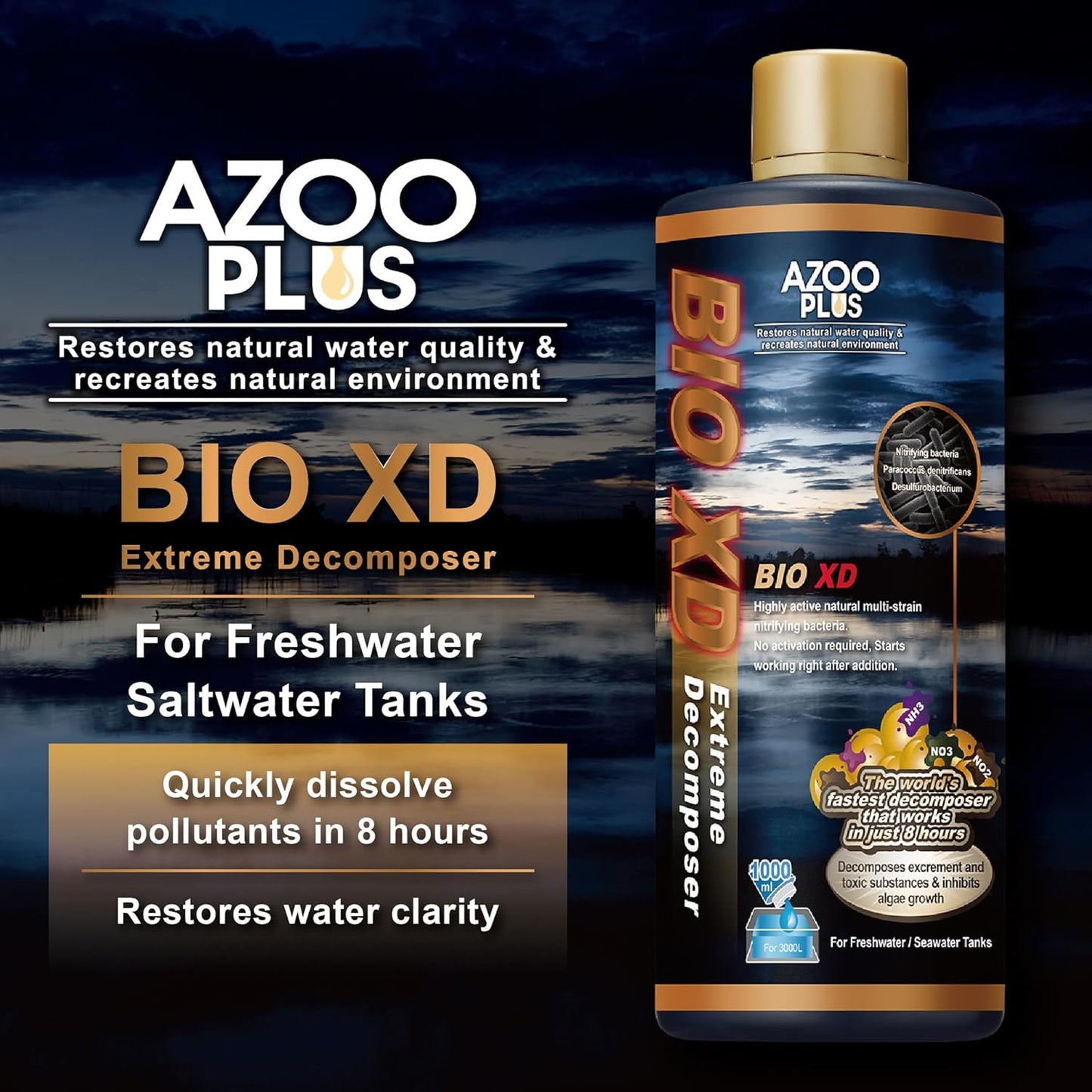AZOOPLUS BIO XD Extreme Decomposer Nitrifying Bacteria for Freshwater and Saltwater Fish Tank 4.05 Ounces