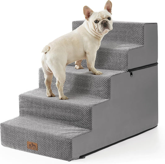 Dog Stairs for Small Dogs, 5 Tier Removable Wider Pet Stairs for Couch and Bed, 23.6" H Non-Slip Dog Steps for Puppies and Old Cats with Support Board, 29.5x19.7x23.6 inch, Grey