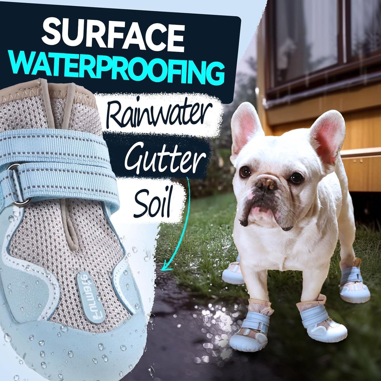 Dog Shoes for Large Small Medium Dogs, Breathable Mesh Dog Boots & Paw Protectors for Summer Hot Pavement Winter Snow, Waterproof Anti-Slip Dog Booties for Hiking Hardwood Floors(Blue-Beige3)