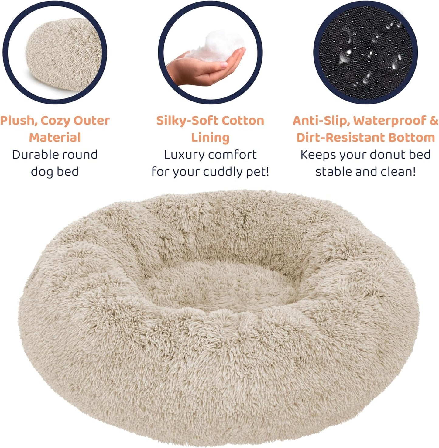 Donut Dog Bed - Premium Comfort for Anxiety Relief - Fluffy & Calming Design with Ultra-Plush Support | Cozy Round Dog Bed with Super Soft Circle Style (Size XL Beige)