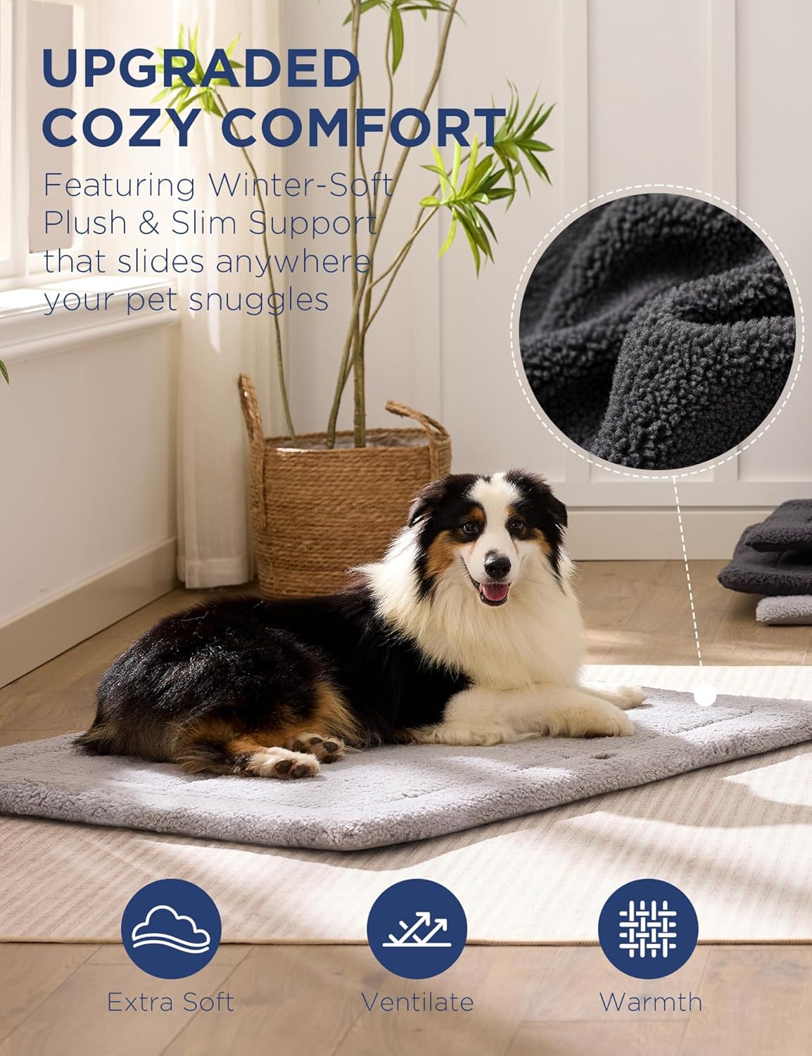 Joydeco Low Profile Dog Crate Mat Reversible Bed Pad, Washable Dog Pad Mat with Ultra Soft Fleece, Compact Design Kennel Beds Mats for Extra Large Medium Small Pets, 44" x 32" Gray