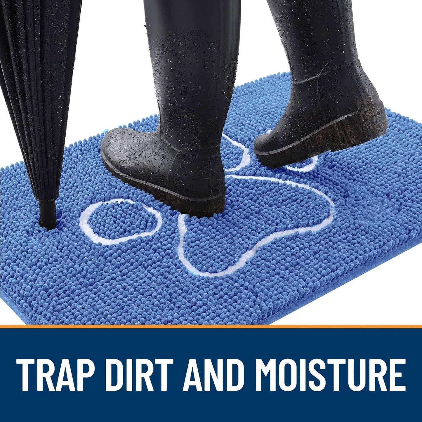 OLANLY Door Mat for Muddy Dog Paws 48x30, Absorbent Chenille Mud Doormat with Paw Print Design, Non-Slip Washable Doormat for Indoor Entryway, Quick-Dry Pet Bed Mats for Dirty Dogs, Cornflower Blue