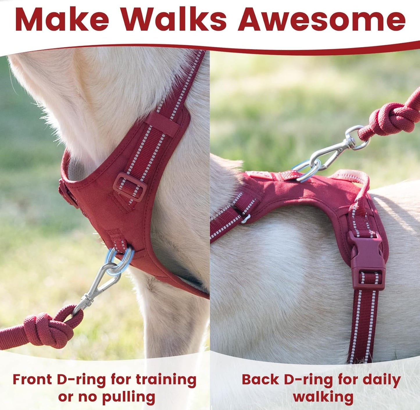 No Pull Dog Harness, Reflective Puppy Vest for Small Medium Large Sized Dog(Burgundy Red,L)