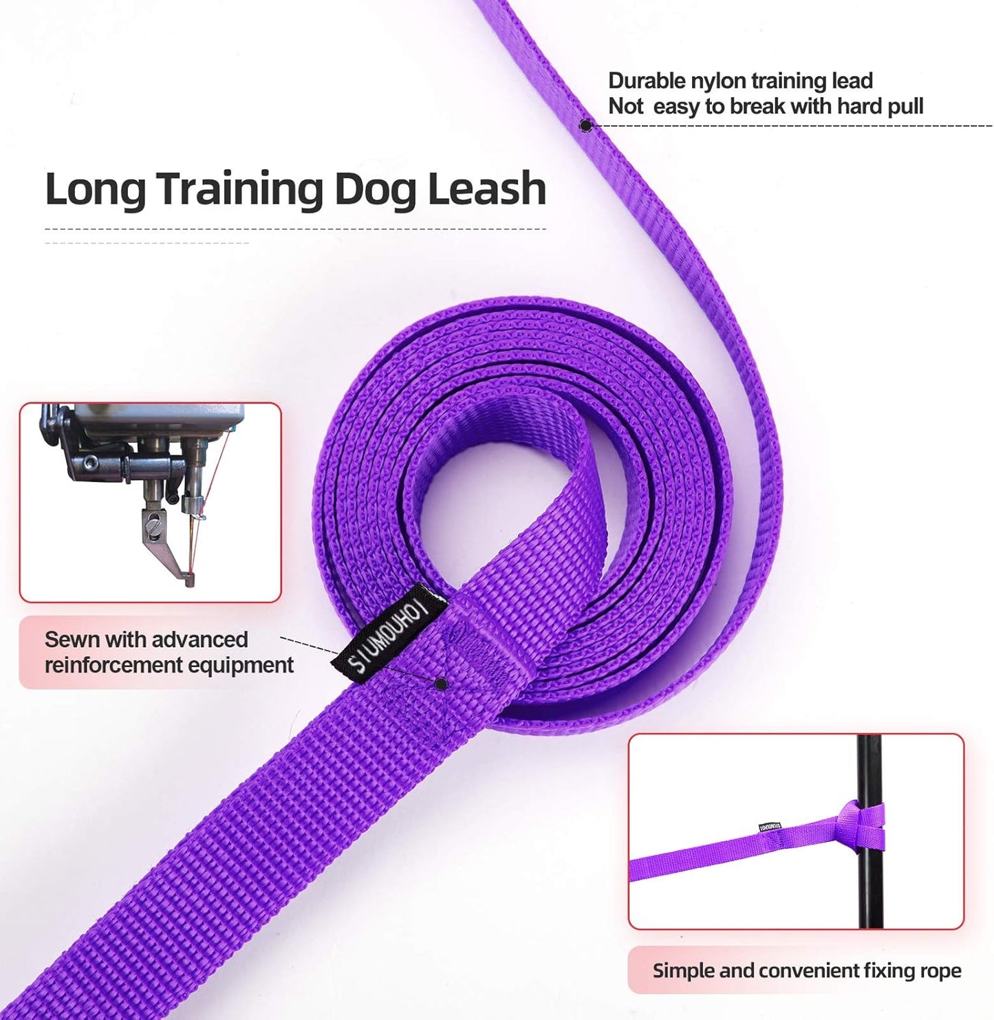 Dog/Puppy Obedience Recall Training Agility Lead -15ft 20ft 30ft 40ft 50ft Training Leash - Great for Play, Camping, or Backyard - Purple 50ft