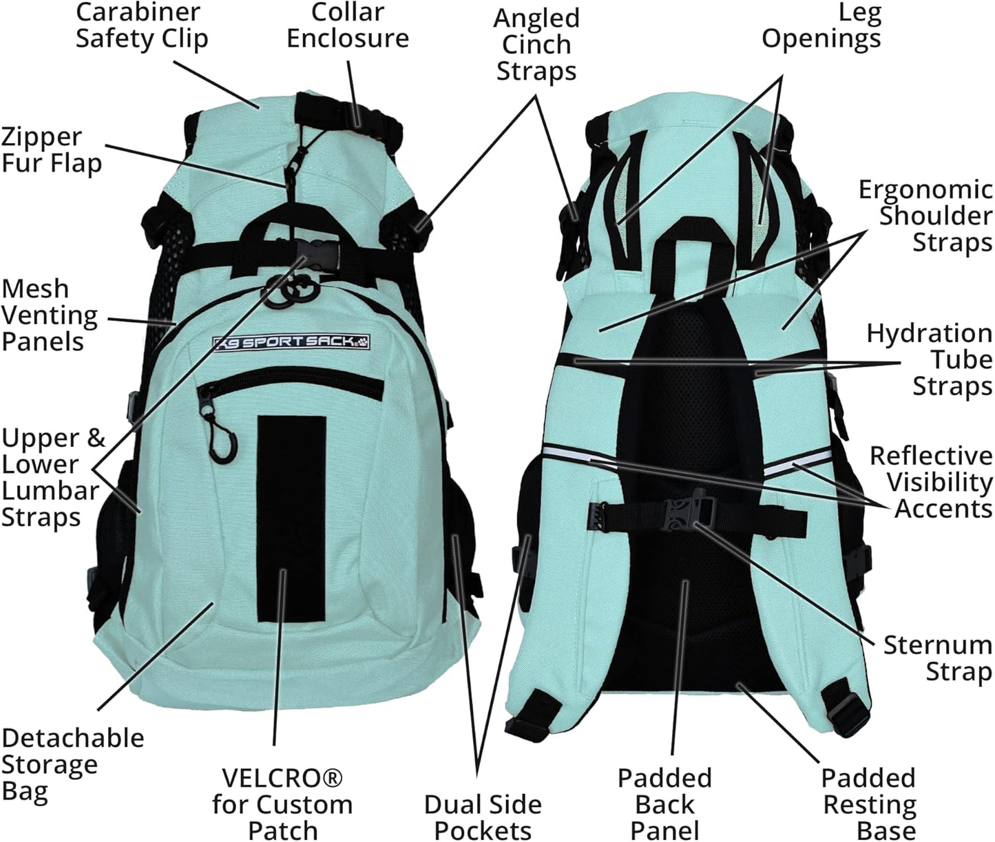K9 Sport Sack | Plus 2 | Adjustable Dog Carrier Backpack (Small - Summer Mint)