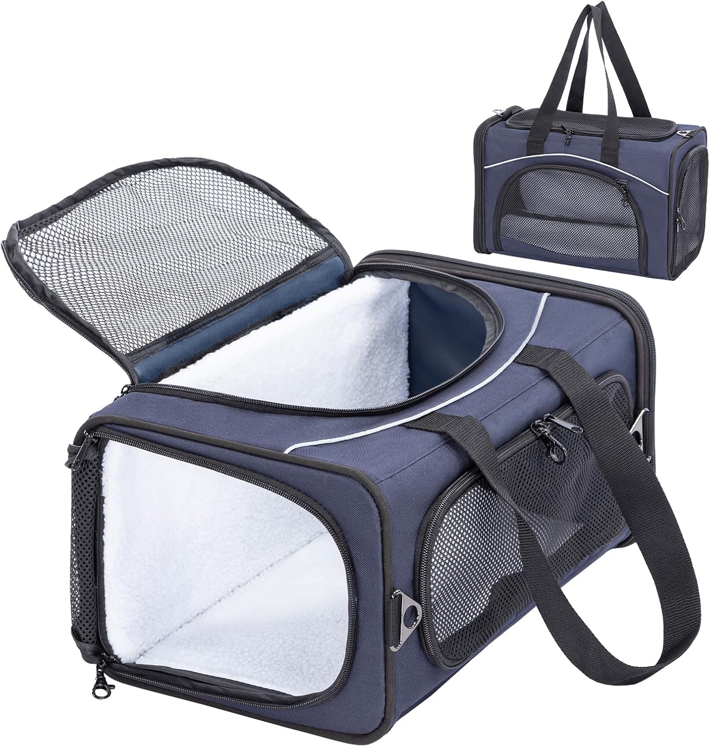 ‌Petsfit Airline Approved Pet Carrier for Small Cats, 16.5x8.6x11 TSA Approved Carrier, with Removable Dual-Sided Padding (2-Way Placement) - Fits Under Most Airplane Seats, Escape Proof (Navy)