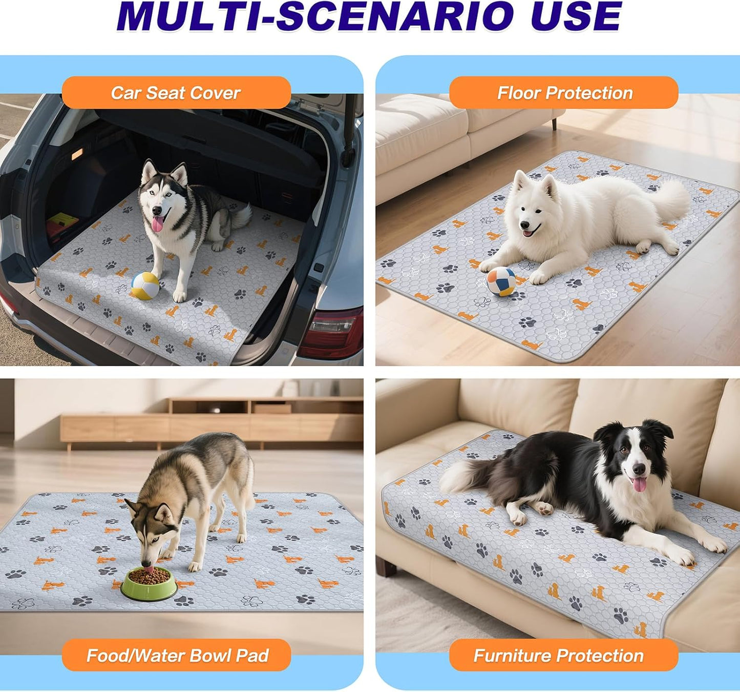 Washable Pee Pads for Dogs, 2 Pack Absorbent Reusable Training Dog Pads Pet Puppy Pads, Non-Slip Potty Pads for Whelping, Playpen, Crate, Bed, Orange, 36"x36"