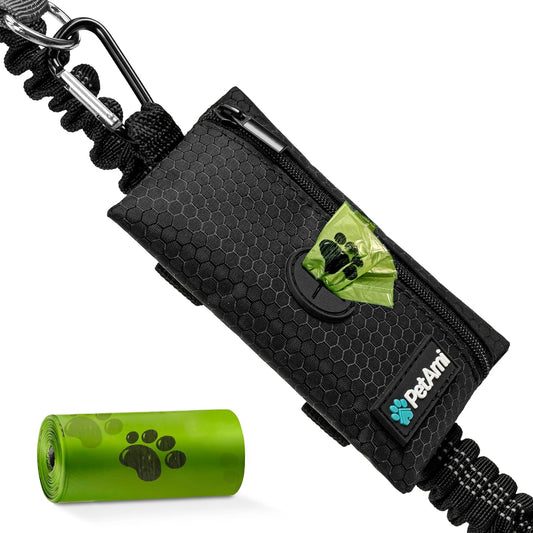 PetAmi Dog Poop Bag Holder for Leash, Dog Poop Bag Dispenser with Clip, Dog Waste Bag Holder for Pet, Dog Treat Pouch, Doggy Walking Camping Accessories with Trash Bag Roll, Black 1 Pack