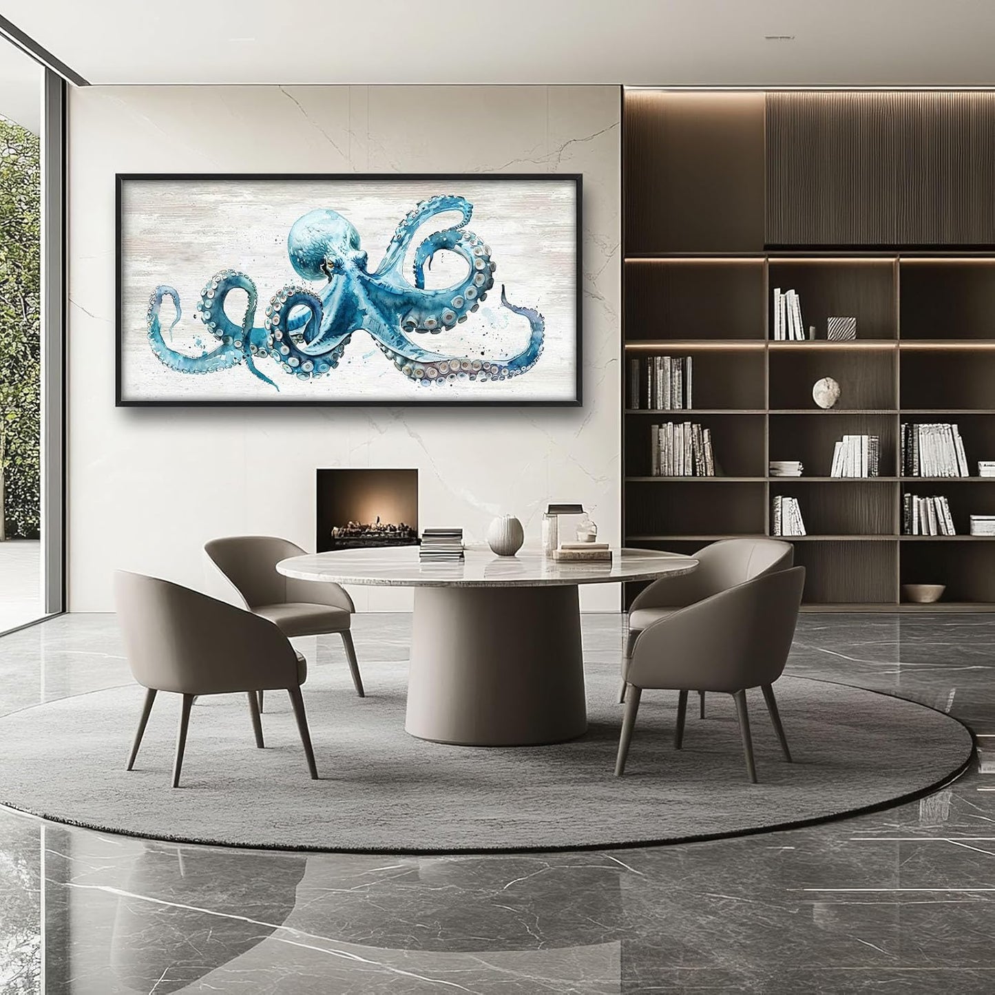 Octopus Large Wall Art Ocean Sea Nautical Pictures Rustic Blue Octopus Animal Wall Decor Canvas Print Painting Artwork for Bathroom Living Room Bedroom 60L" x 30W"