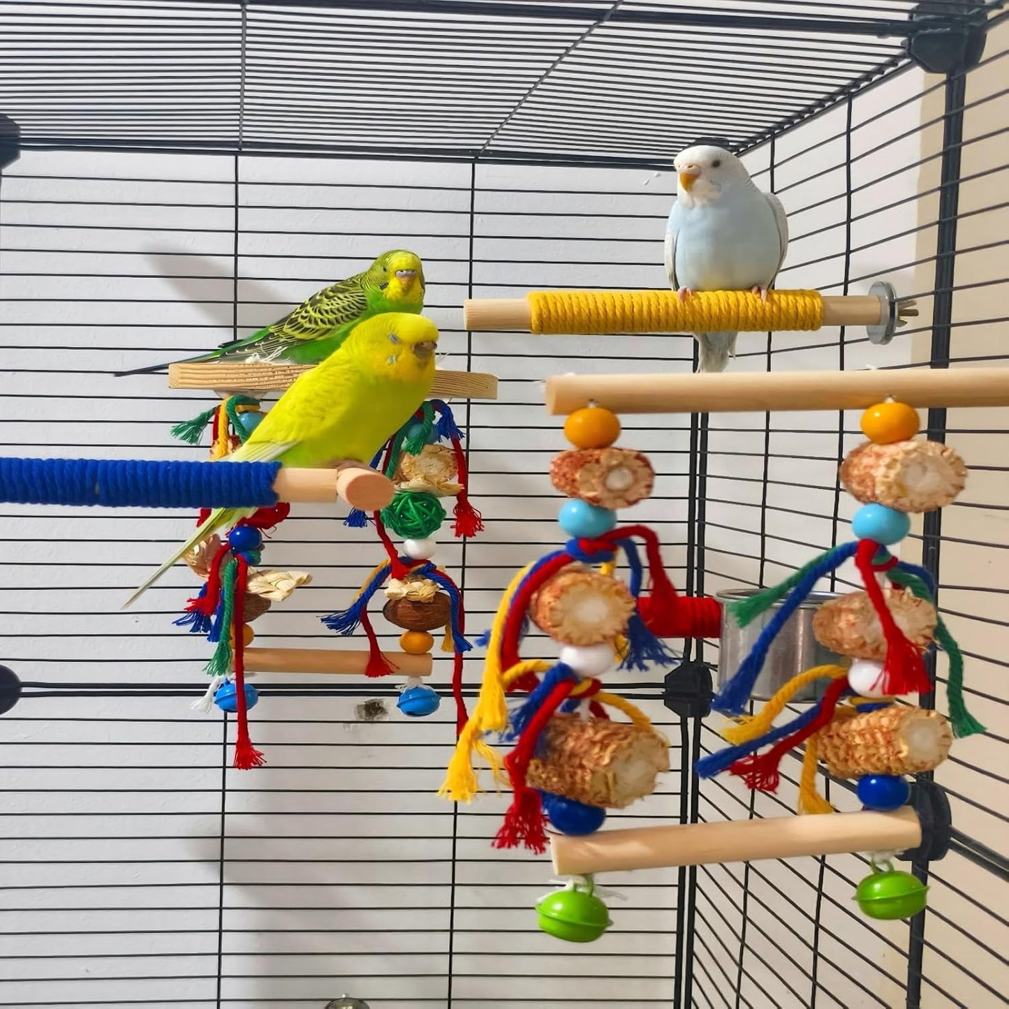 Bird Perches,Natural Wood Birds Stand Branch with Chew Toys,Parakeet Parrot Perch for Cage, Bird Cage Chew Toy & Hanging Toy for Cockatiels Lovebirds Budgies