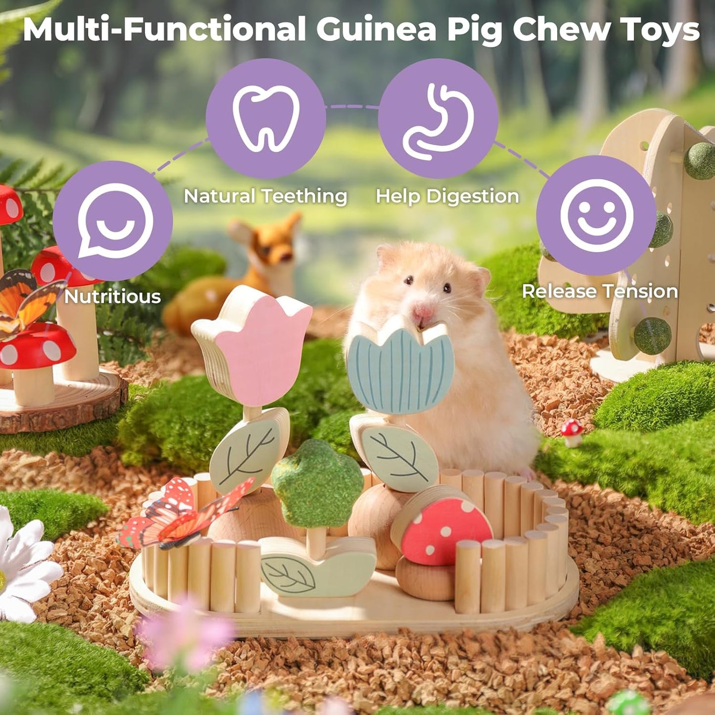 mini&moe Hamster Chew Toys for Teeth - Guinea Pig Chews Enrichment Toys Natural Edible Rabbit Chew Toy for Bunny, Rat, Chinchilla, Gerbils and Others Small Animal