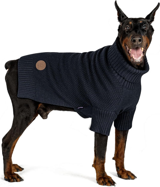 cyeollo 3XL Dog Sweaters for Large Dogs Boy, Stretchable & Cozy Warm Knit Doggy Sweater with Sleeves Turtleneck Fall Winter Cold Weather Big Dog Clothes Like Doberman Labrador, Navy XXXL