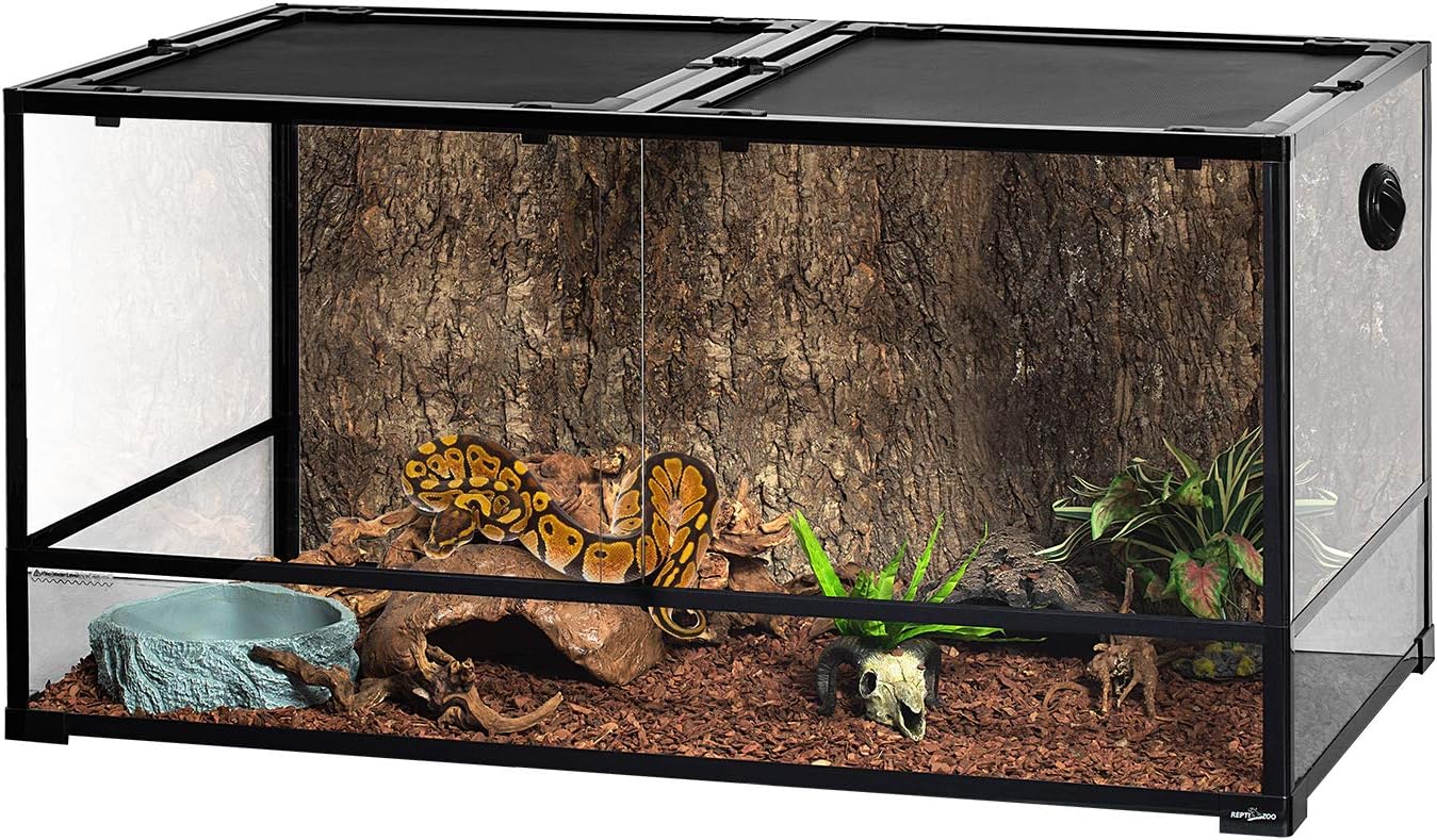 REPTIZOO Large Reptile Terrarium 120 Gallon, Tall & Wide Tempered Glass Reptile Tank 48" x 24" x 24" with Sliding Door Top Screen Ventilation & Anti Escape Lid, Full View