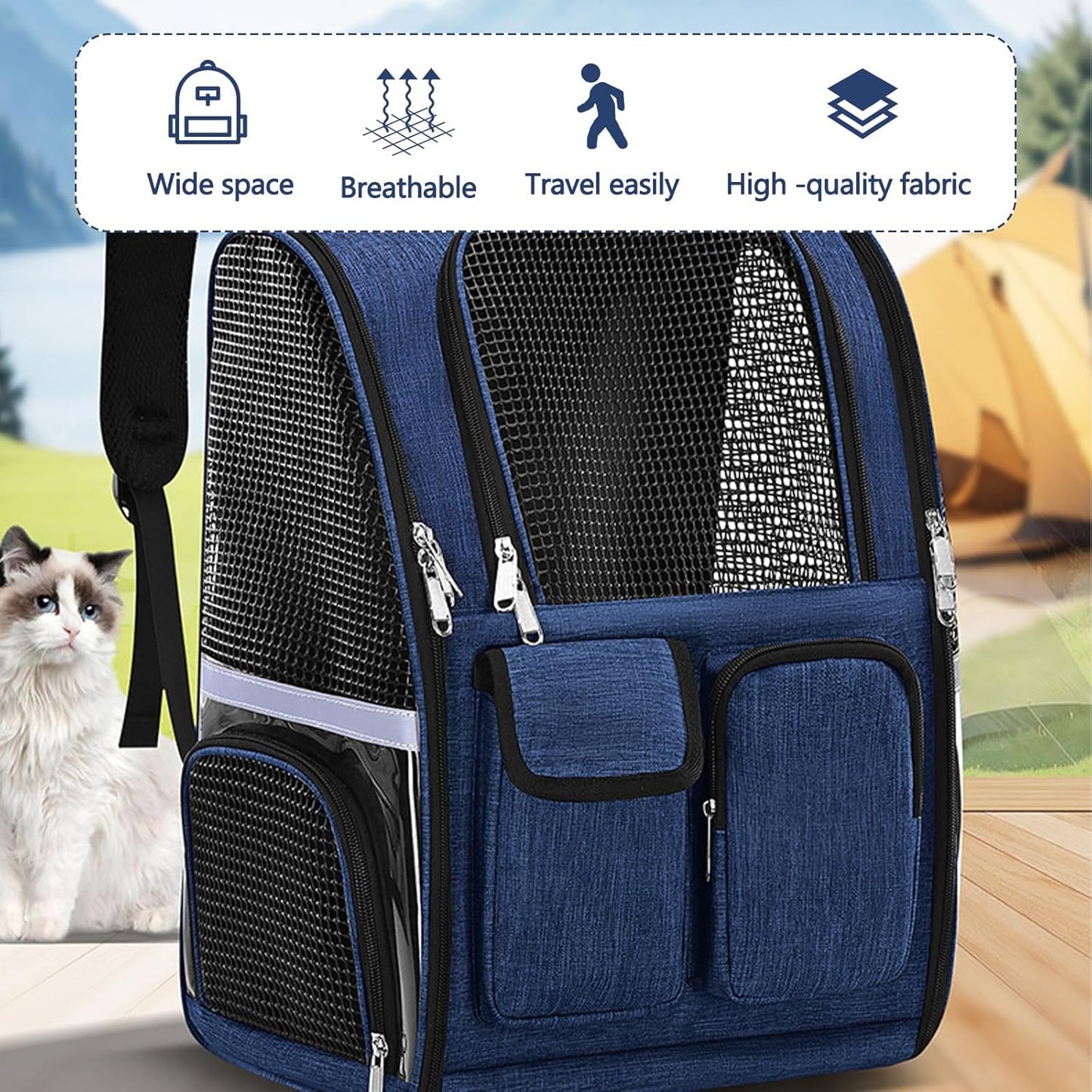 Pet Backpack, Airline Approved Dog Backpack, Cat Bag for Travel Hiking Bike Riding Walking Outdoor, Cat Backpack with Breathable Mesh(Black)