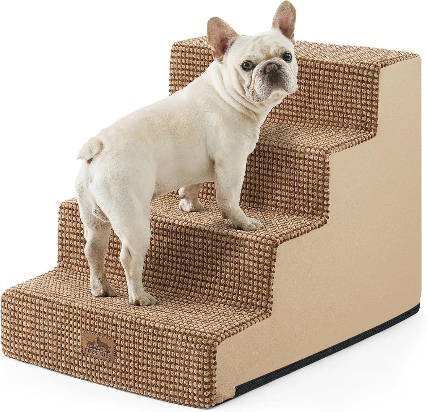 Dog Stairs for Small Dogs, 4 Tier Wider Pet Stairs for Couch and Beds, 17.7" H Non-Slip Dog Steps for Old Cats, Puppy, Small Medium Dogs, 17.7x23.6x17.7 inch, Light Brown