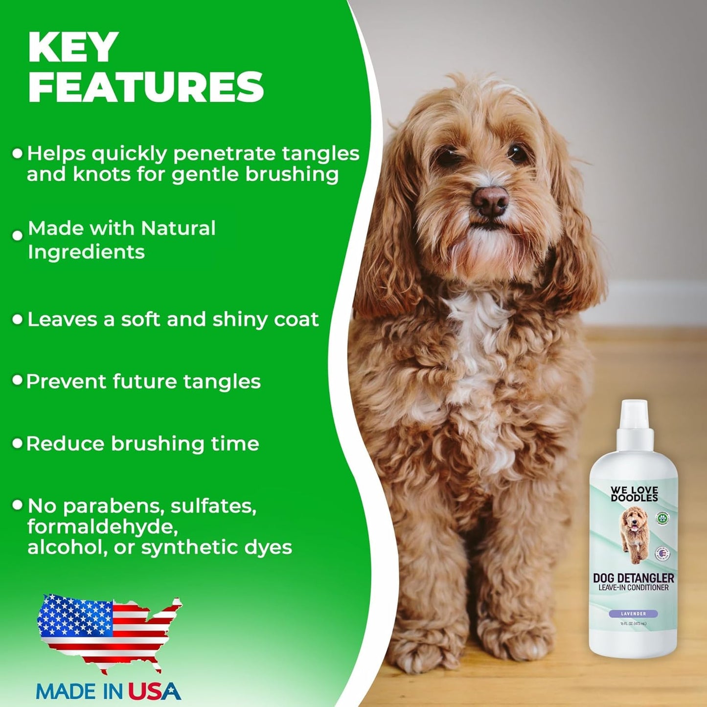 We Love Doodles Dog Detangler Spray - Leave-in Conditioner for Dogs - Dog Detangling Spray - Dematting Spray for Dogs - Tangle Remover - Made in The USA (Lavender)