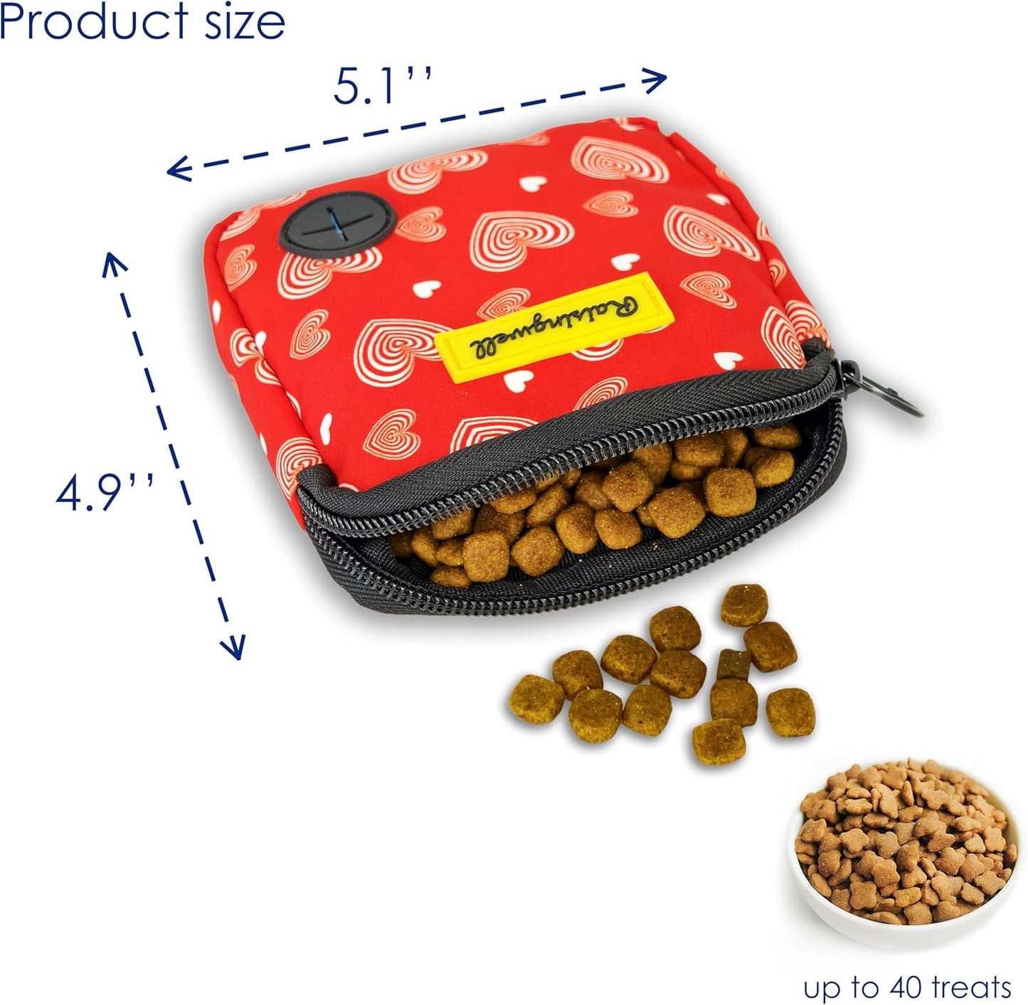 Dog Treat Pouch for Pet Walking and Training with Clicker Poop Bags Small Fanny Zipper Pack Holder for Puppy Snack Dispenser Kit for Leash and Outdoor Use (Valentine)