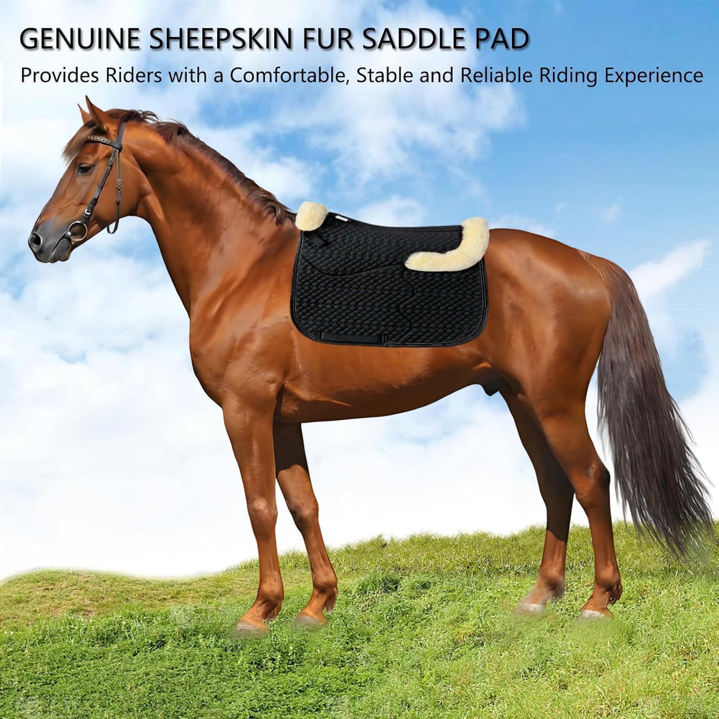 Woolous Dressage Saddle Pad, English Saddle Pad with Sheepskin Trim, Lambskin Wool Fleece Lining, Square Saddle Pad for Equestrian Riding, Comfortable & Shock Absorbing