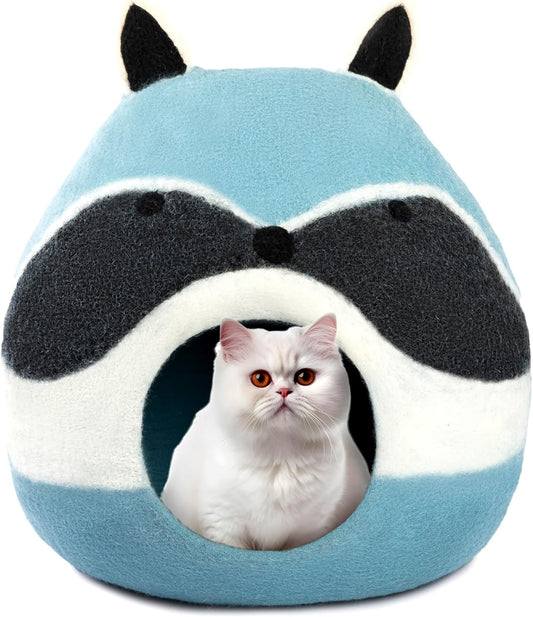 Luxurious Eco-Friendly Merino Wool Cat Cave Bed Sloth - Foldable Hideaway Pod for Indoor Cats - Premium Felt Kitten Beds - Covered Cat House for Ultimate Cozy Comfort by Woolygon