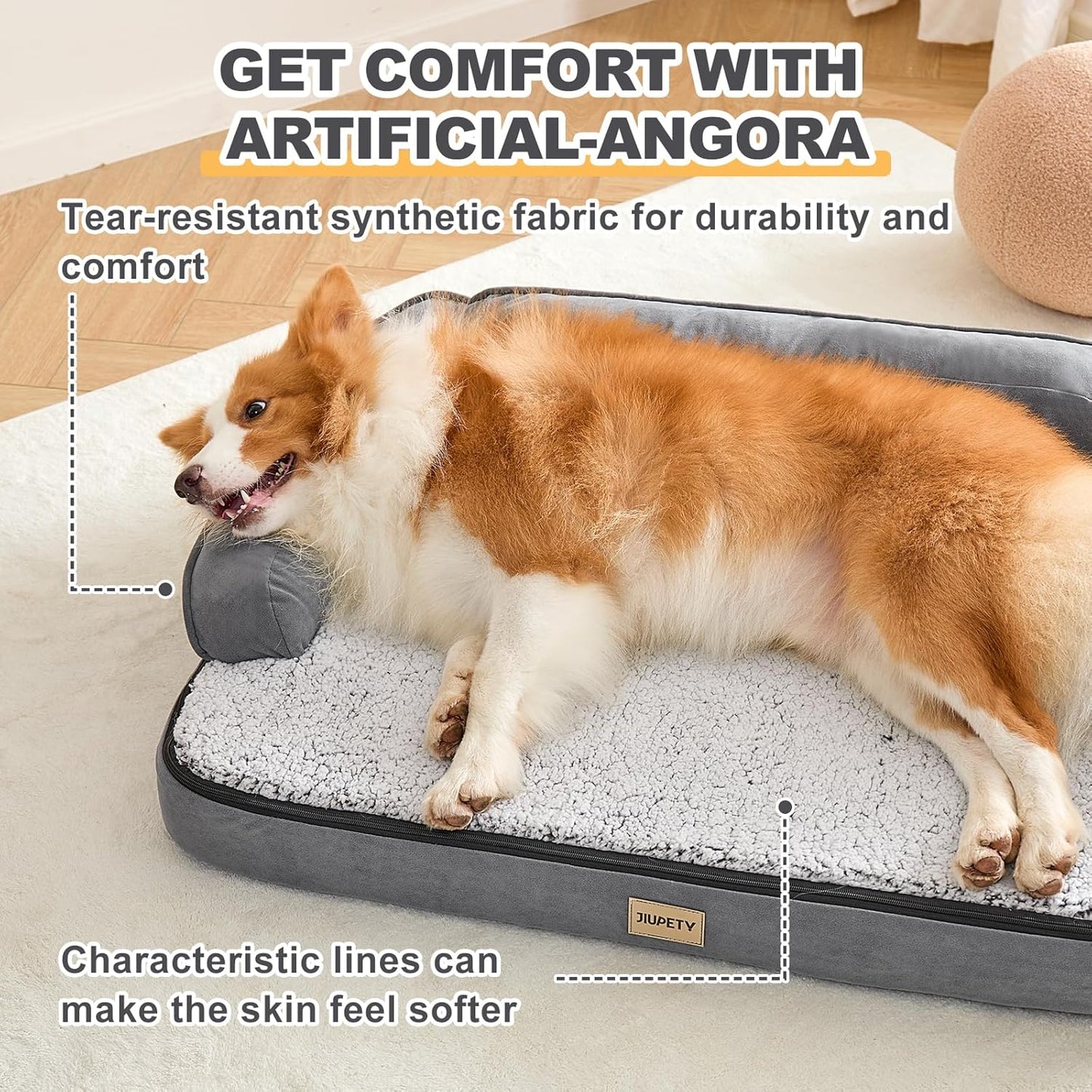 Jiupety Orthopedic Dog Bed for Large Dogs, Egg-Crate Foam Pet Couch Bed, Washable Pet Sofa with Removable Cover, Waterproof Lining and Anti-Slip Bottom, Grey, 35" x 25" x 7"