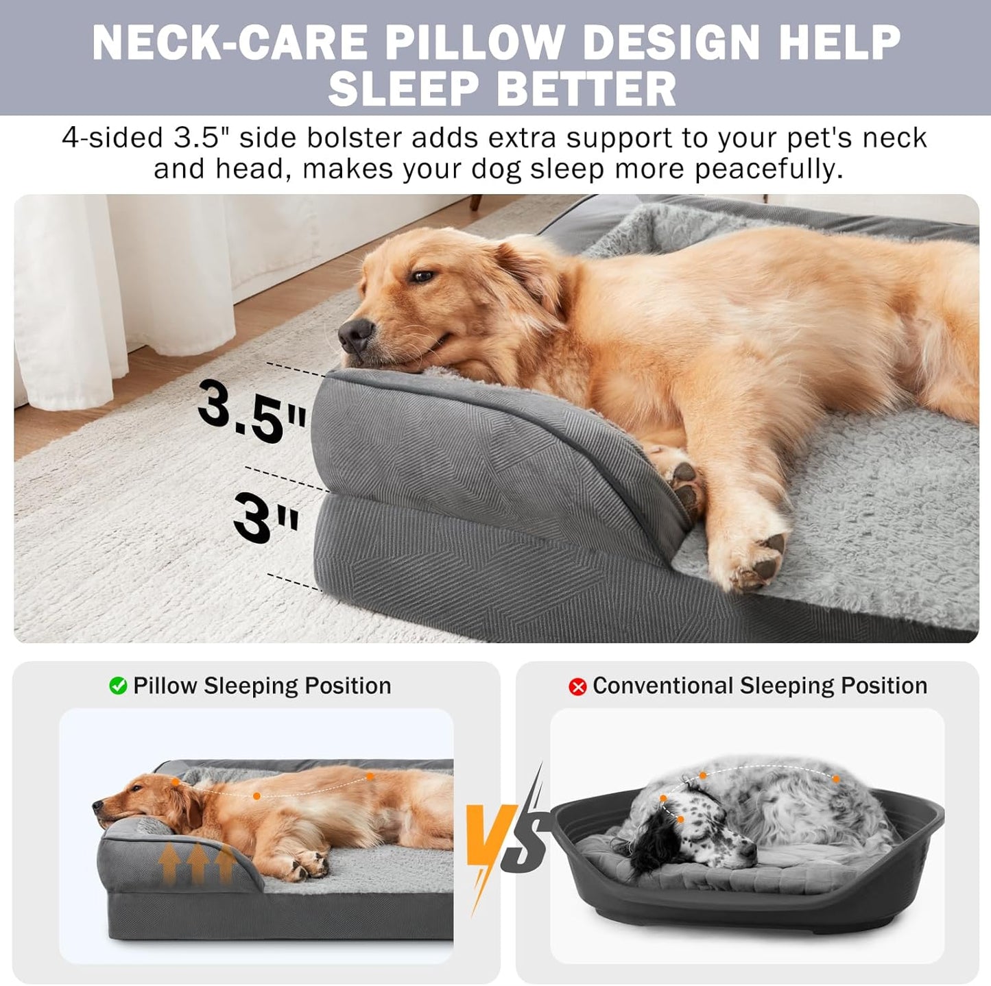 INVENHO Orthopedic Extra Large Dog Bed, XXL Waterproof Dog Sofa, Egg-Crate Foam Couch with Washable Removable Cover, Waterproof Lining and Nonskid Bottom