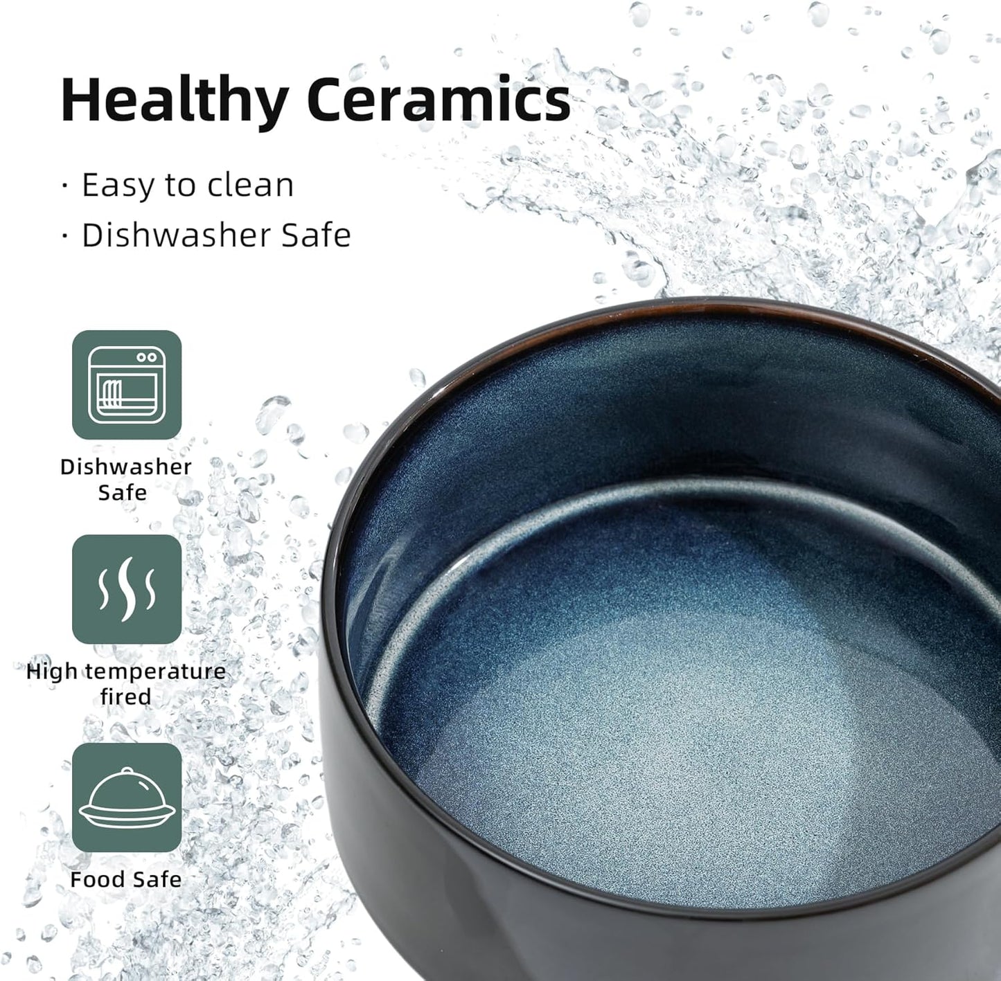 Ceramic 6.1inch Dog Bowls for Small and Medium Breed Dog Dish Pet Food and Water Bowl (Set of 2 Bowls - Starry Sky, 28oz)