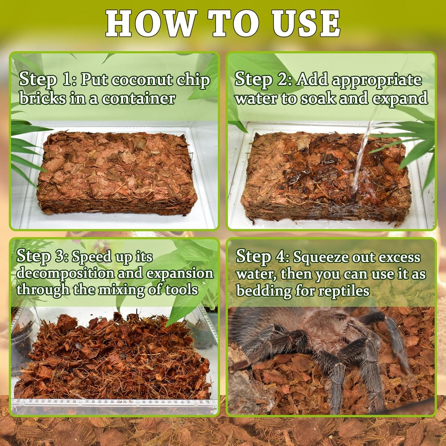 ZeeDix Natural Coconut Chips Substrate for Reptiles, Coconut Fiber Husk Reptiles Bedding, Compressed Coco Chips Substrate for Ball Python, Snakes, Tortoise, Hermit Crab, Frogs, Lizard, Tarantula