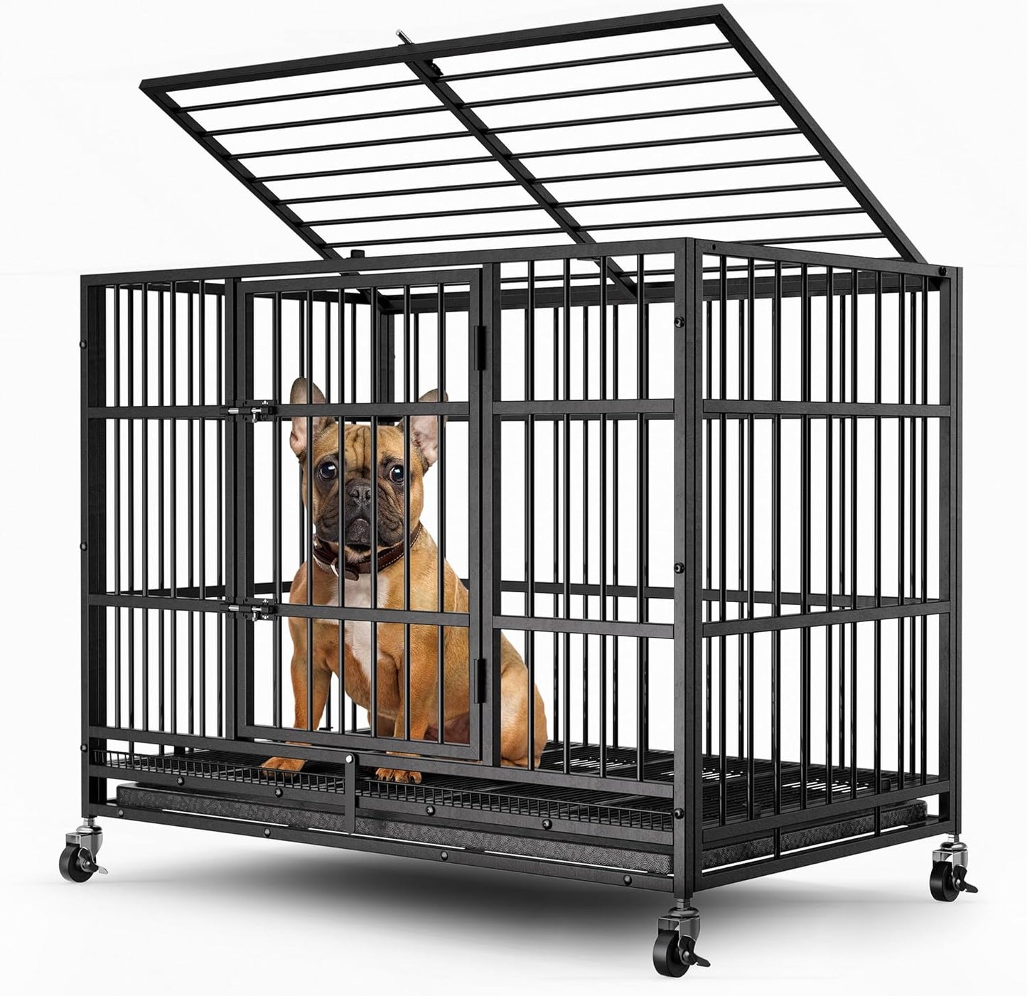 38" Heavy Duty Dog Crates for Small Dogs, Escape Proof, Upgraded 4 Lockable Wheels, Removable Door, Dog Kennel Indoor, Max Load 300Lbs, Easy to Clean, Medium Dog Crate for High Anxiety Dogs