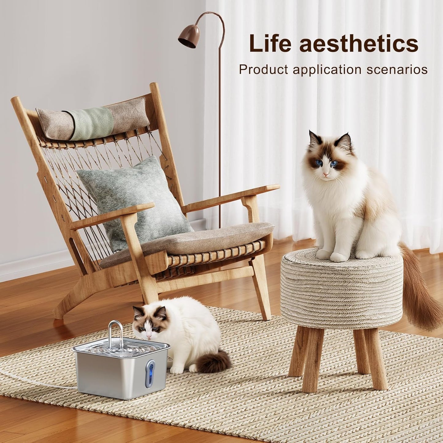 Stainless Steel Cat Water Fountain, 4L/135oz Automatic Circulation pet Water Dispenser, Quiet cat Bowl Water Dispenser, Suitable for Cats, Dogs and Multiple Pets. (Pet Fountain+6 Filters+6 Sponges)