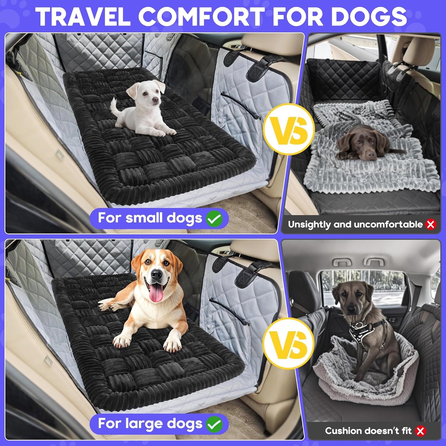 Dog Car Bed Mat, Non-Slip Backseat Extender Pet Blanket, Plaid Dog Bed for Trucks, Sedans & Large SUVs, Chew-Resistant Travel Pad for Dogs, Easy Clean & Scratch-Proof & Comfort (56"x28.7") Black