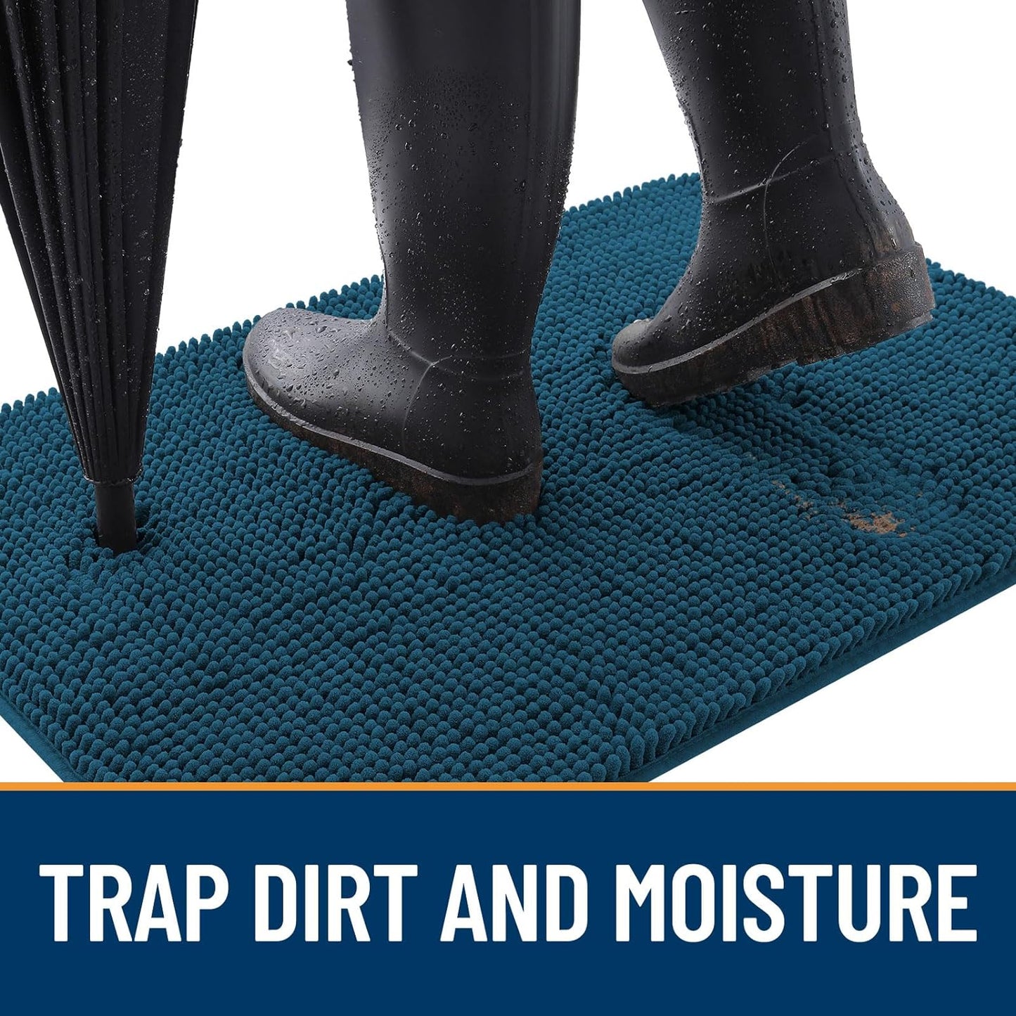 OLANLY Dog Door Mat for Muddy Paws 40x32, Absorbs Moisture and Dirt, Absorbent Non-Slip Washable Doormat, Quick Dry Chenille Mud Mat, Entry Indoor Entryway Carpet for Inside Floor, Atlantic Blue