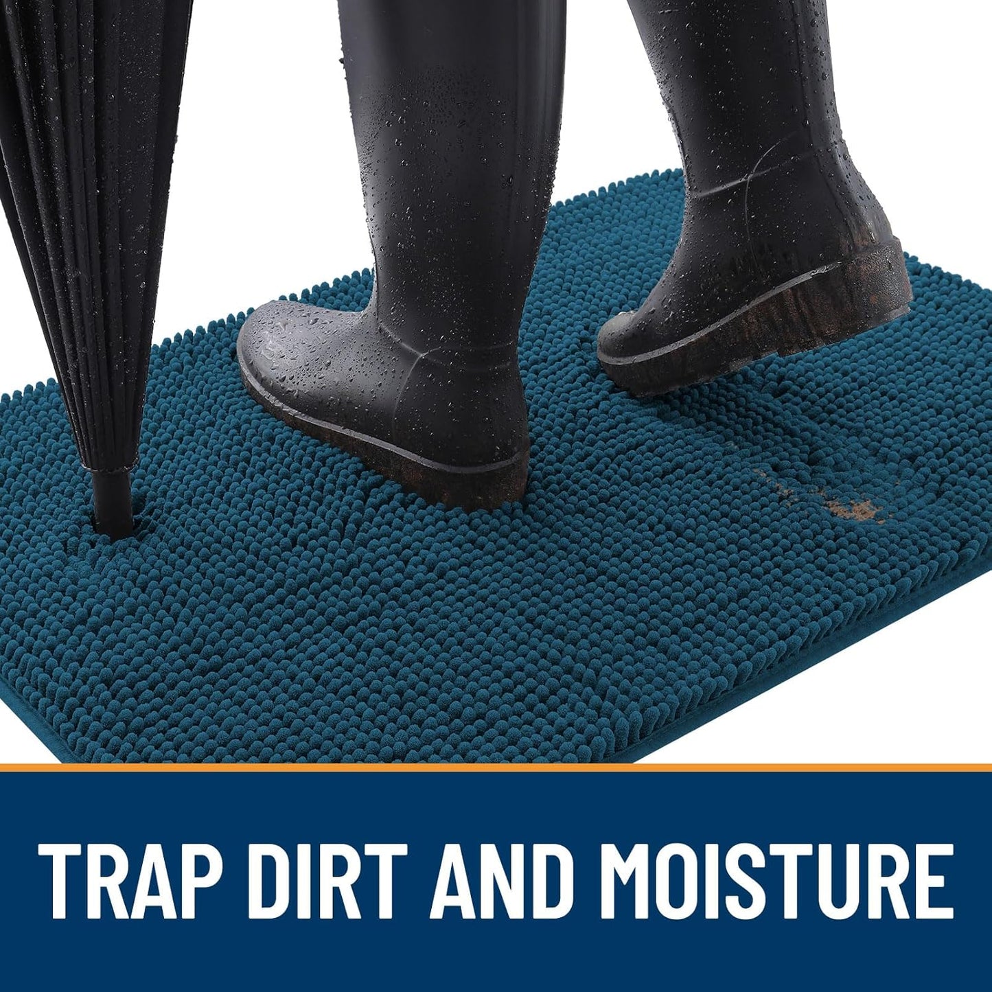 OLANLY Dog Door Mat for Muddy Paws 70x46, Absorbs Moisture and Dirt, Absorbent Non-Slip Washable Doormat, Quick Dry Chenille Mud Mat, Entry Indoor Entryway Carpet for Inside Floor, Atlantic Blue