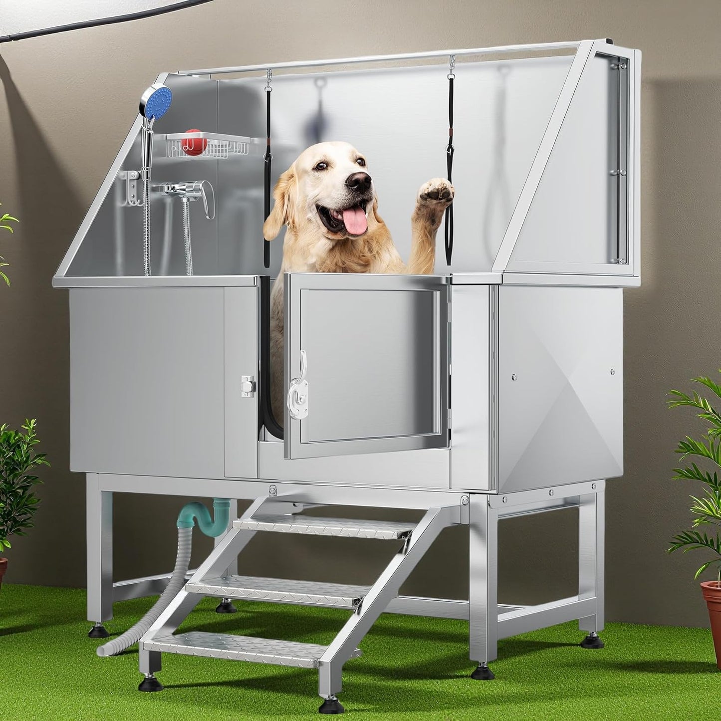 YITAHOME Professional Dog Bathtub 50in, Stainless Steel 304 Pet Grooming Station with Right Door & Floor Grate, Ideal for Large to Small Pets, Indoor & Outdoor Use