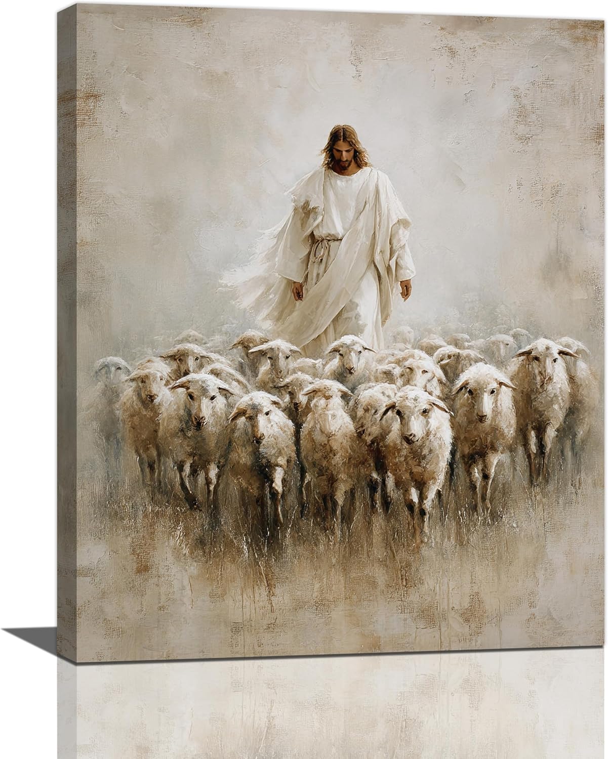 Jesus and Lamb Wall Art Christian Jesus Lamb Canvas Wall Decor Christ Religious Pictures painting Print Framed Artwork Decorations Gifts for Living Room Bedroom Prayer Room Church 16"x20"