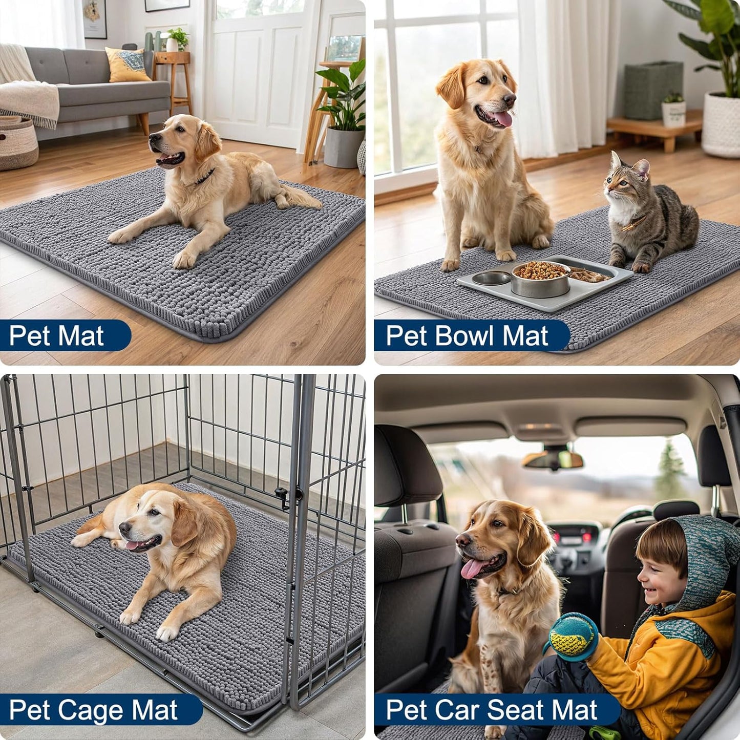 Smiry Dog Door Mat for Muddy Paws 54x24, Absorbs Moisture and Dirt Doormat, Non-Slip Washable Quick Dry Chenille Front Door Mat Indoor Entrance, Entryway Carpet for Inside Floor, Grey
