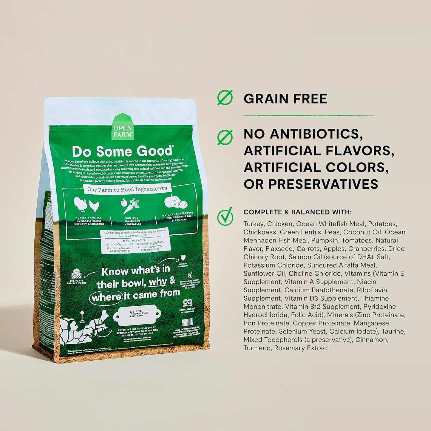 Open Farm, Grain-Free Dry Dog Food, Complete & Balanced Kibble, Sustainably & Ethically Sourced Ingredients, Non-GMO Veggies & Superfoods to Support Overall Health, Turkey and Chicken Recipe, 4lb Bag