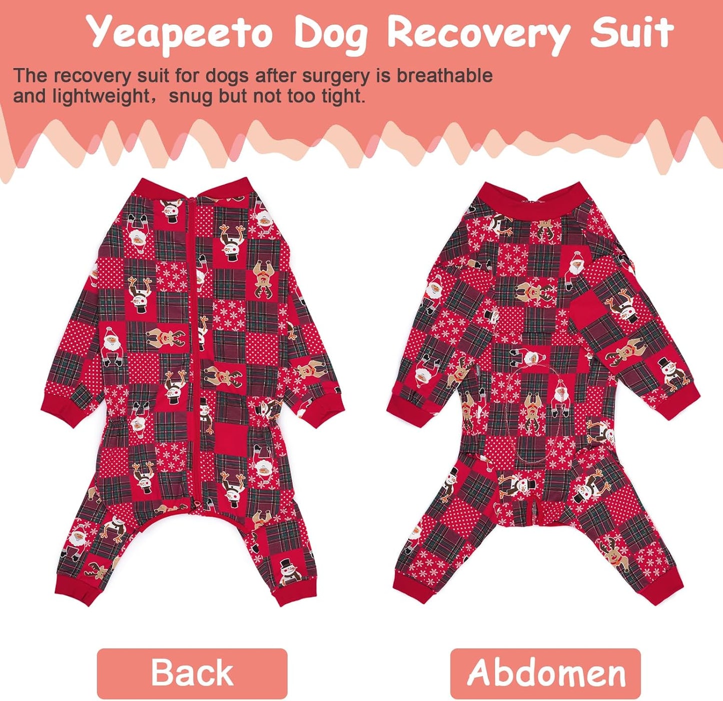 Yeapeeto Dog Onesie Surgery Recovery Suit for Large Medium Bodysuit Dogs Pajamas PJS Full Body for Shedding, Prevent Licking, Wound Protection, Cone Alternative… (Xmas Red, 7X-Large (Pack of 1))