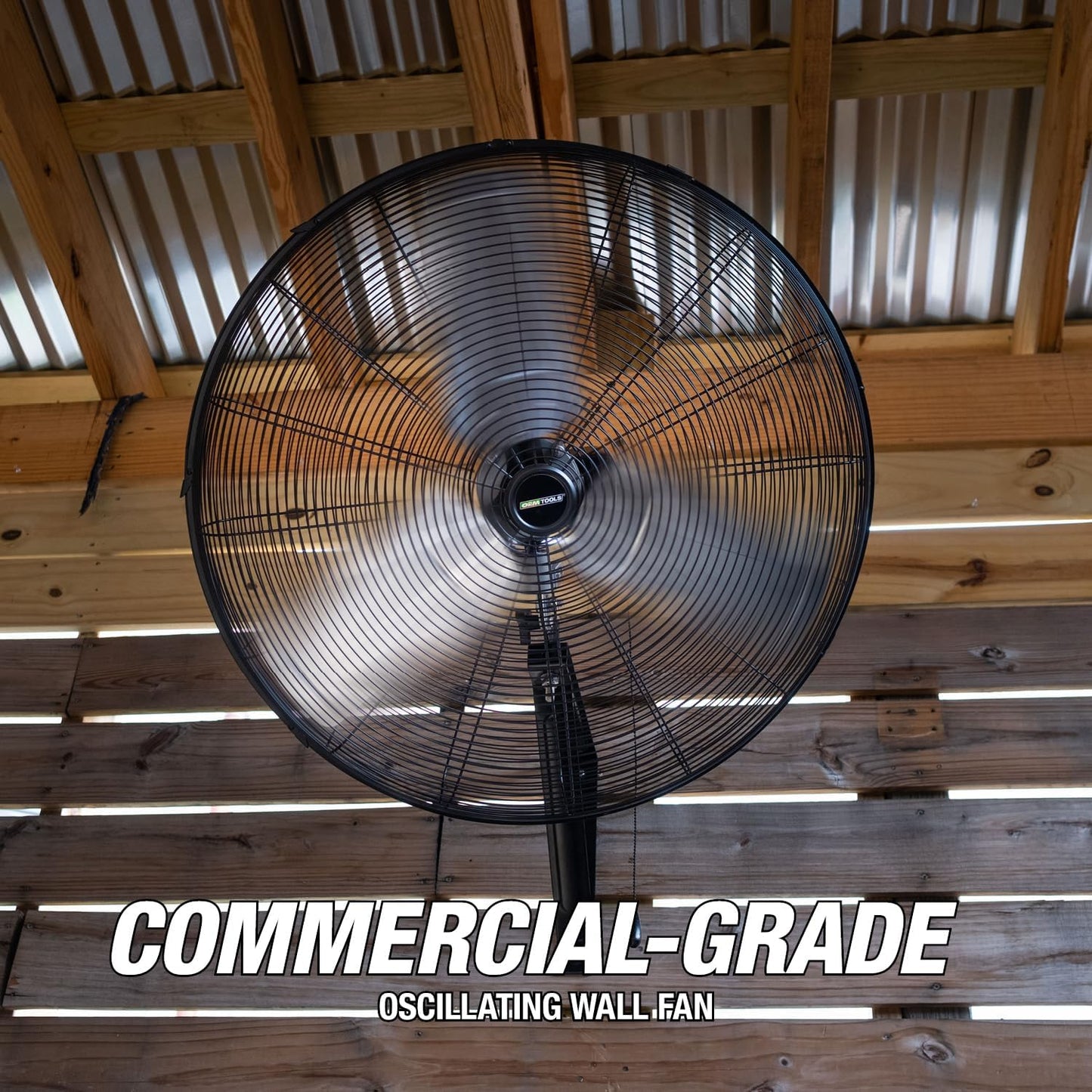 OEMTOOLS 30" Outdoor Wall Mount Fan, 80° Oscillating Fan 7200 CFM Max, Water Resistant, Use in Garage, Gym, Warehouse, Factory and Jobsite