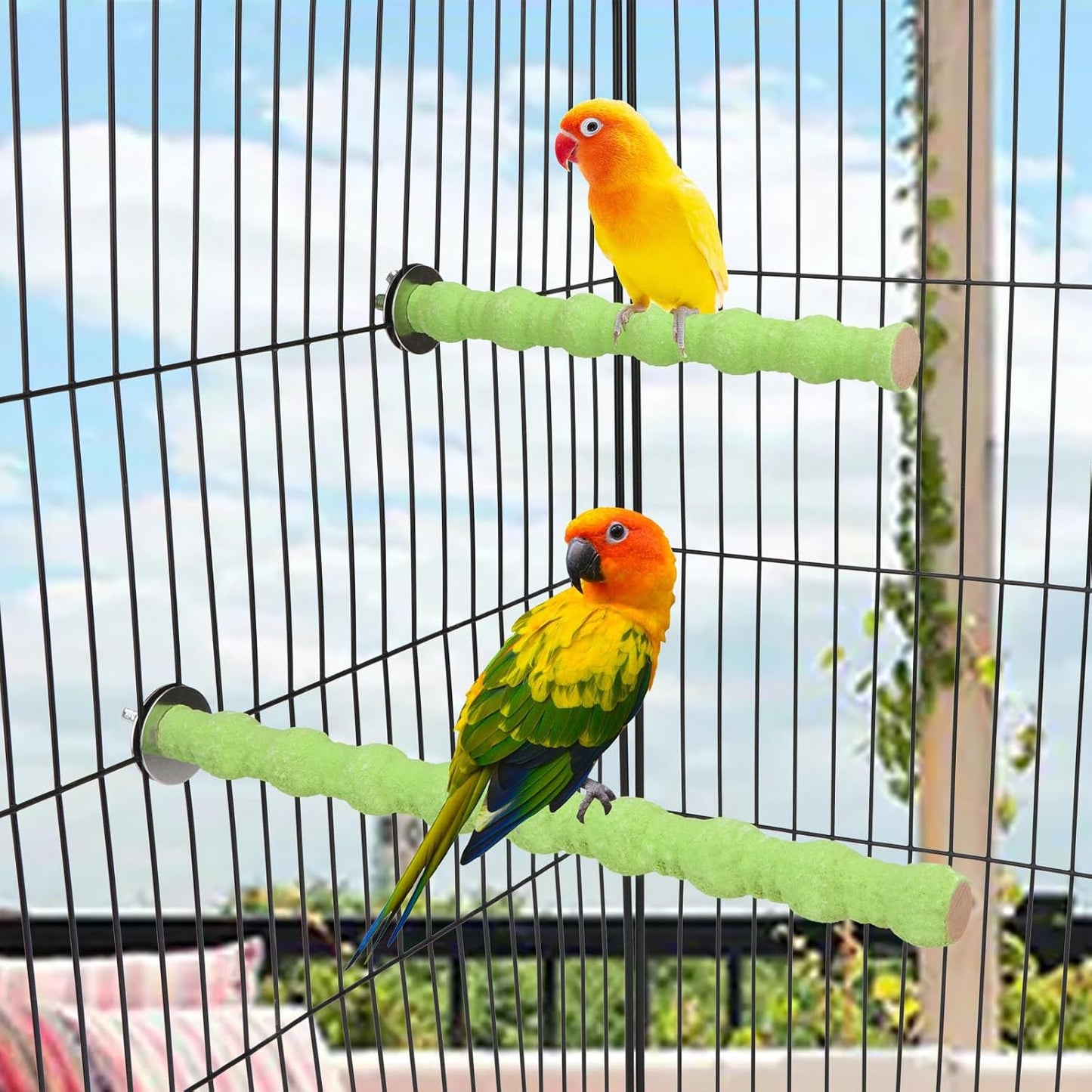 Hypeety 2PCS Bird Wood Perch Stand Parrot Paw Grinding Stick Toy Pet Bird Cage Stand Platform for Bird Parrot Budgies Parakeet Cockatiels Cage Accessories (7in/10in) (Green)