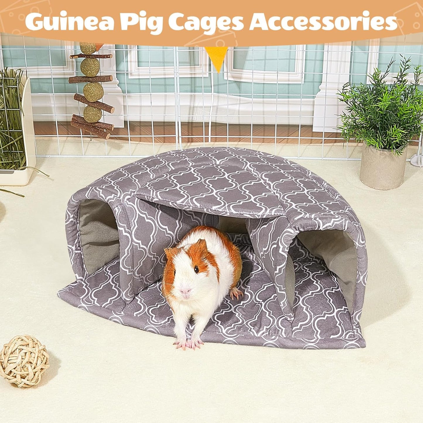Unicorn Catcher Guinea Pig Hideout Large Bed Cozy House Warm Tunnel Washable Accessories for Small Pet Hamster/Chinchilla/Bunny, Grey