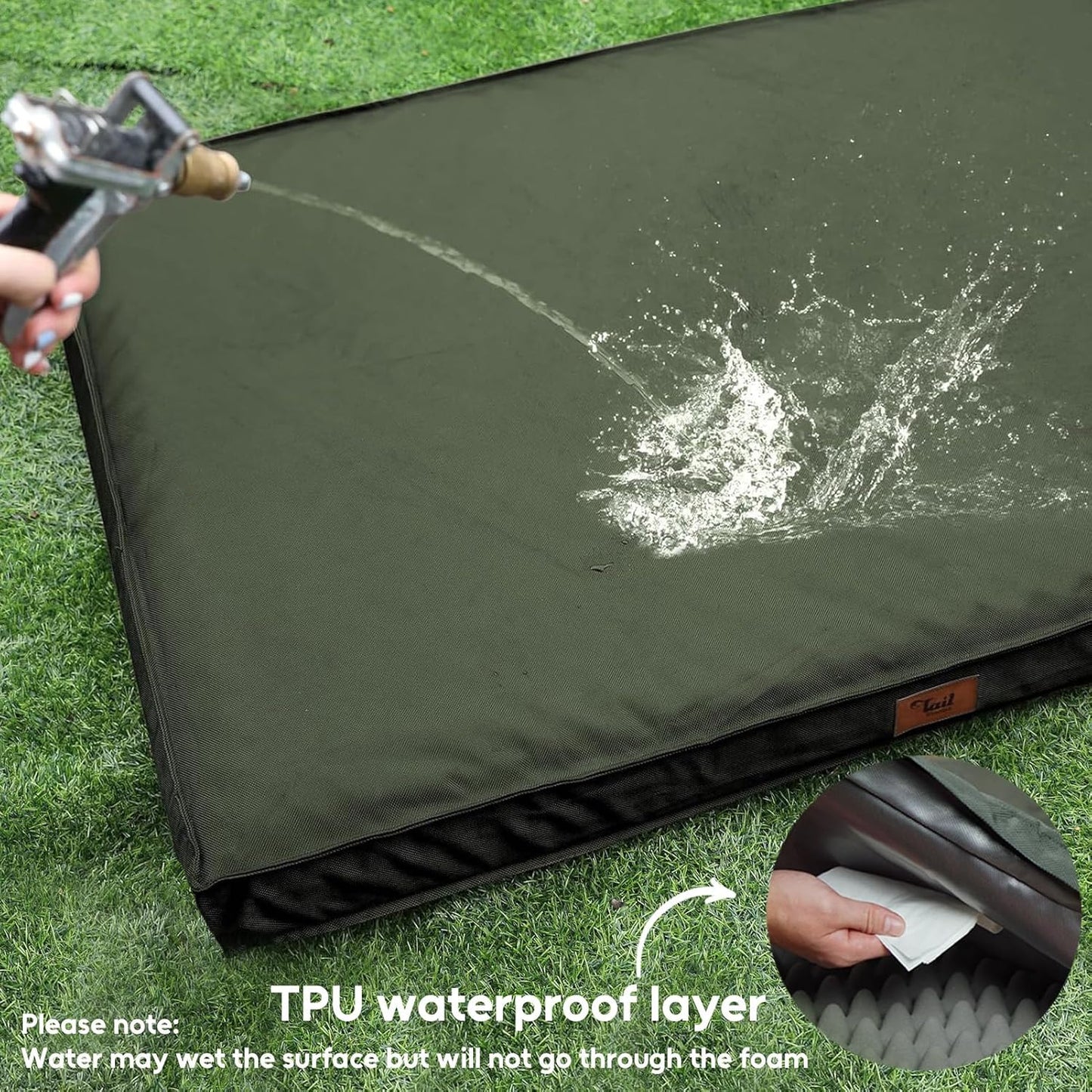 Outdoor All Weather Dog Bed, XXL Waterproof Dog Bed for Large Dogs, Orthopedic Egg Foam Pet Bed Mat with Removable and Washable Oxford Cooling Cover, Dark Green