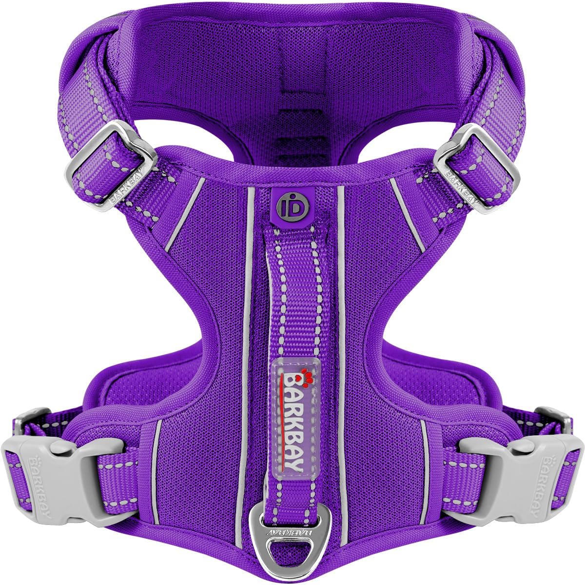 BARKBAY Dog Harness No Pull with ID Tag Pocket - Heavy Duty, Reflective, Easy Control for Large Dogs(Purple,L)