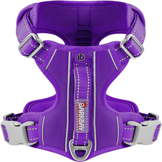 BARKBAY Dog Harness No Pull with ID Tag Pocket - Heavy Duty, Reflective, Easy Control for Large Dogs(Purple,L)