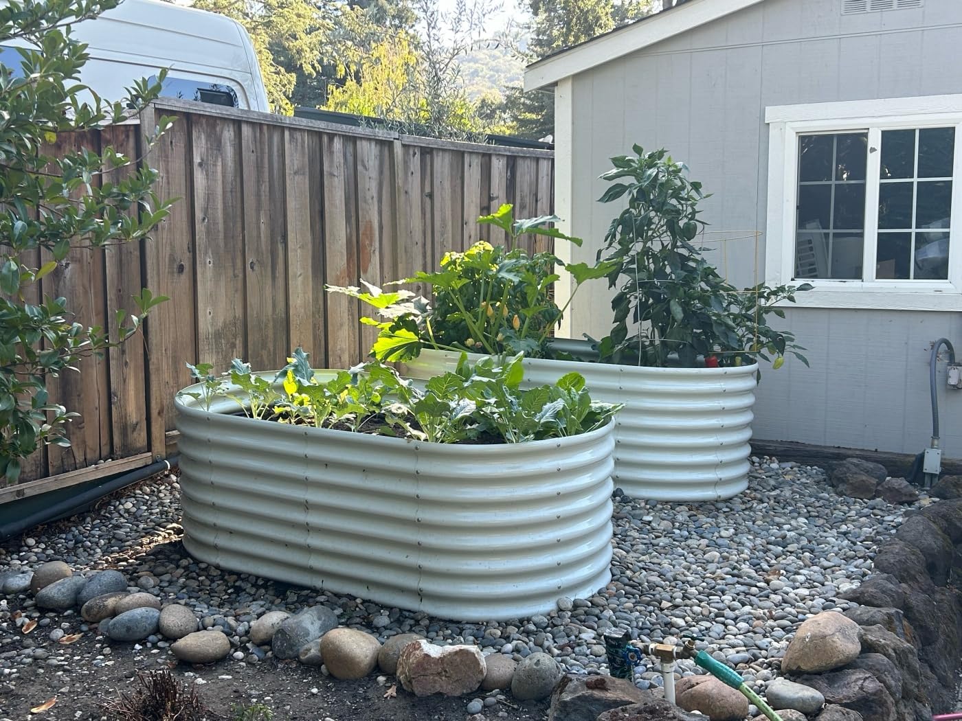 A ANLEOLIFE 8X4X2 ft Galvanized Raised Garden Beds Outdoor, Oval Large Metal Deep Root Planter Box for Planting Vegetables Flowers Herb, Anti-Rust & Easy-Setup, Antique White