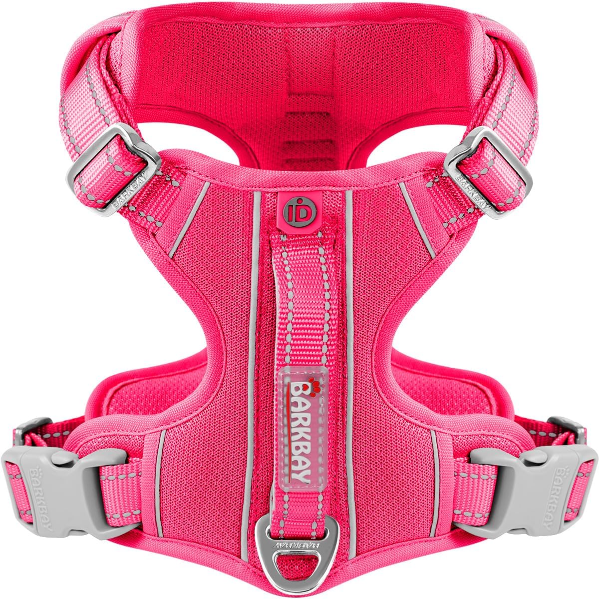 BARKBAY Dog Harness No Pull with ID Tag Pocket - Heavy Duty, Reflective, Easy Control for Large Dogs(Pink,M)