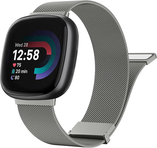 Meliya Metal Band for Fitbit Sense 2 / Sense Bands, Fitbit Versa 4 / Versa 3 Bands Women Men, Stainless Steel Mesh Magnetic Replacement Bracelet Strap for Fitbit Sense 2 / Versa 4 Smartwatch