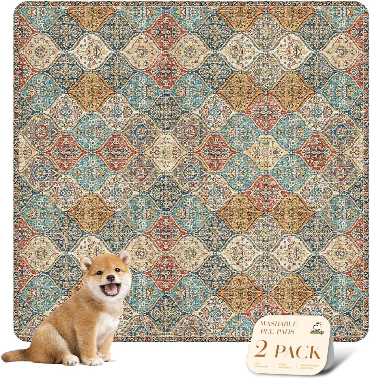 nunubaby Reusable Potty Pads for Dogs for Crates and Floors. Washable Pee Pads for Dogs, Stylish, Non-Slip and Leak-Proof Pee Pads.(Cream/Multi, 36" x36")