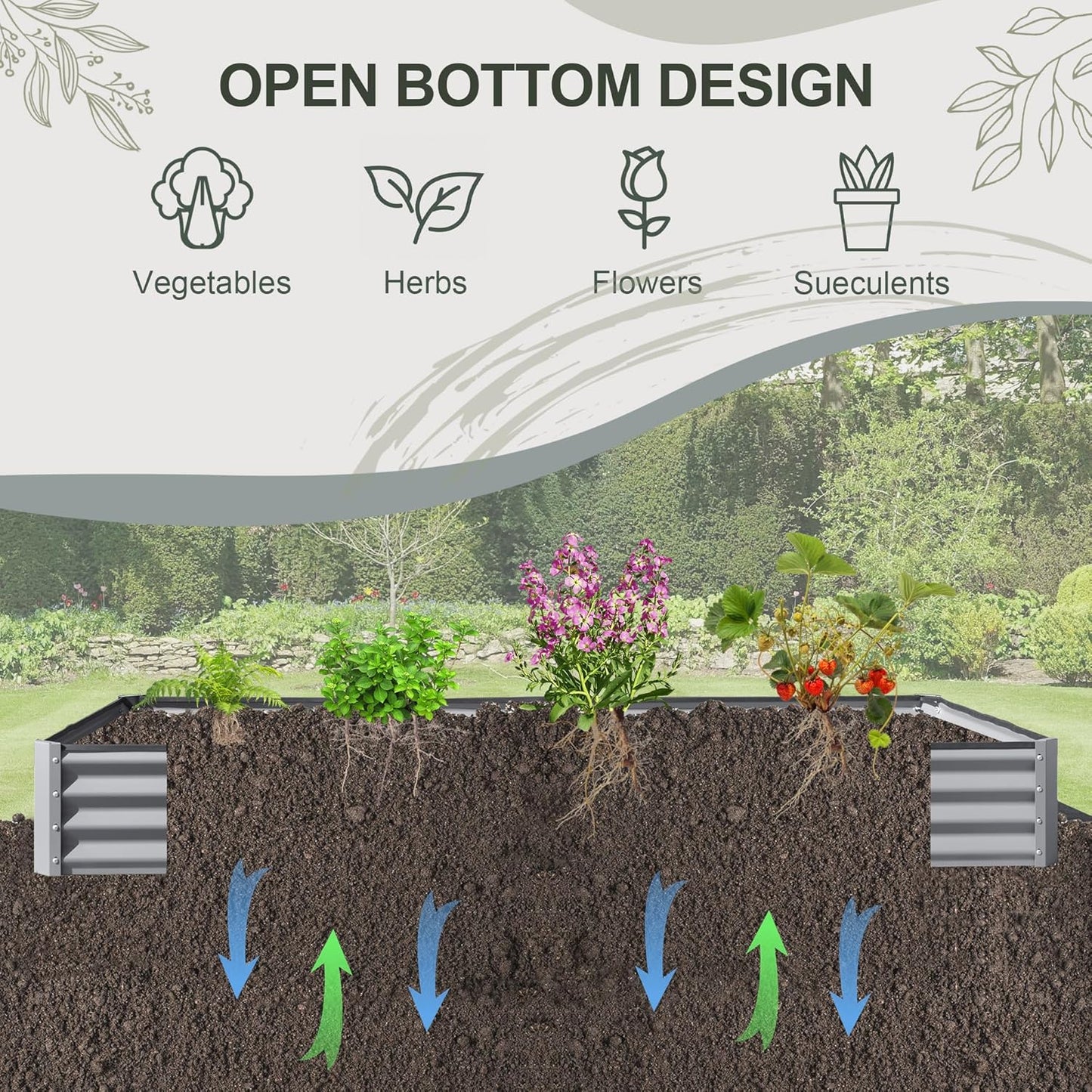 Domi Galvanized Raised Garden Bed, 8x4x1Ft Thickening Metal Planter Box for Vegetables Bottomless for Backyard Outdoor, 1" Deep w/ 228 Gallon Capacity - Silvery