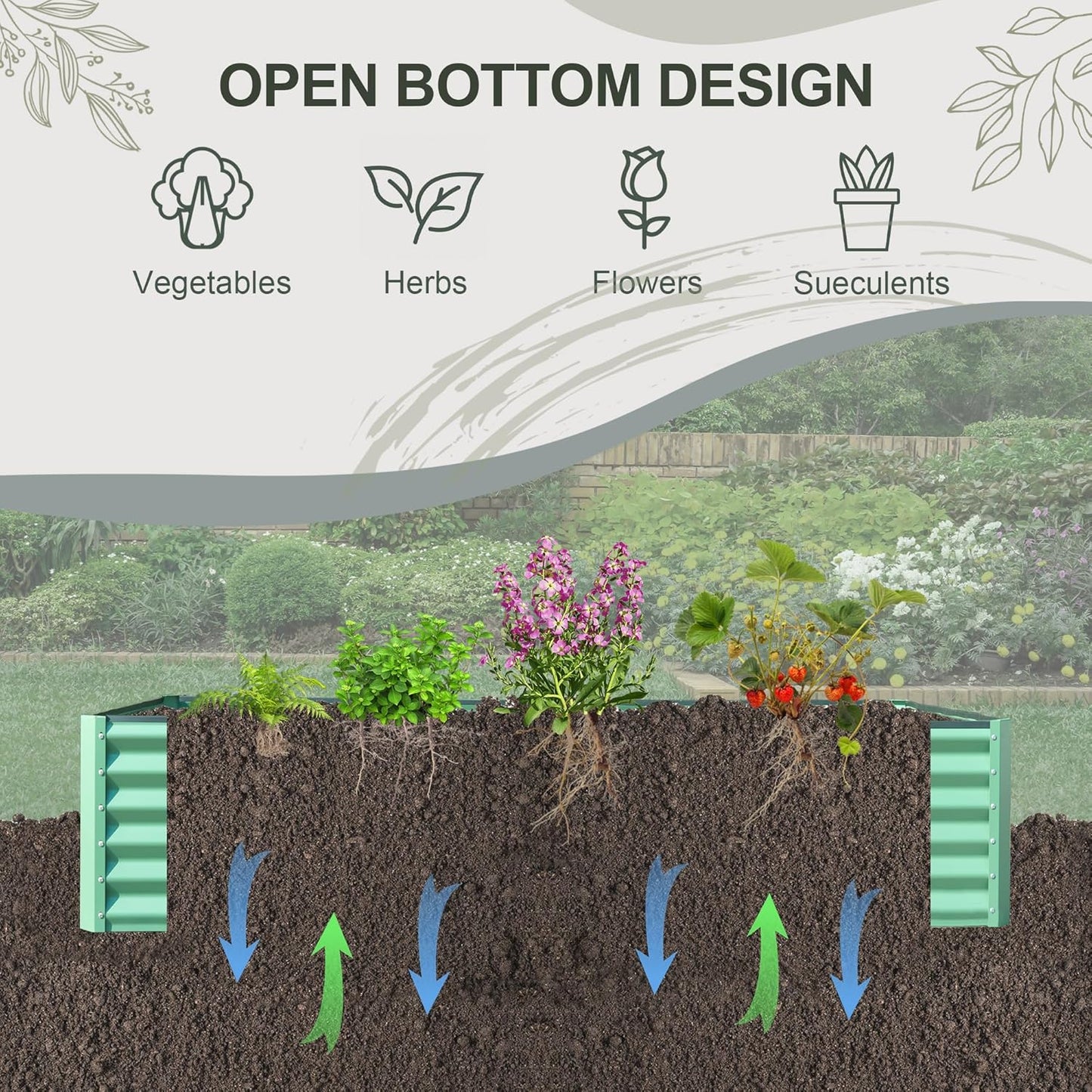 Domi Raised Garden Beds Outdoor, 6x3x1.5Ft Thickening Tall Metal Rectangular Deep Root Box Planter for Vegetables, Flowers, Herbs, and Succulents 1.5" Deep w/ 192 Gallon Capacity - Green